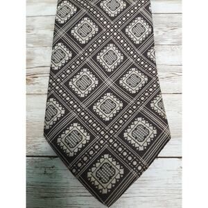 Vintage 70s 80s Andhurst Wide Necktie Brown and Cream Funky Geometric Pattern